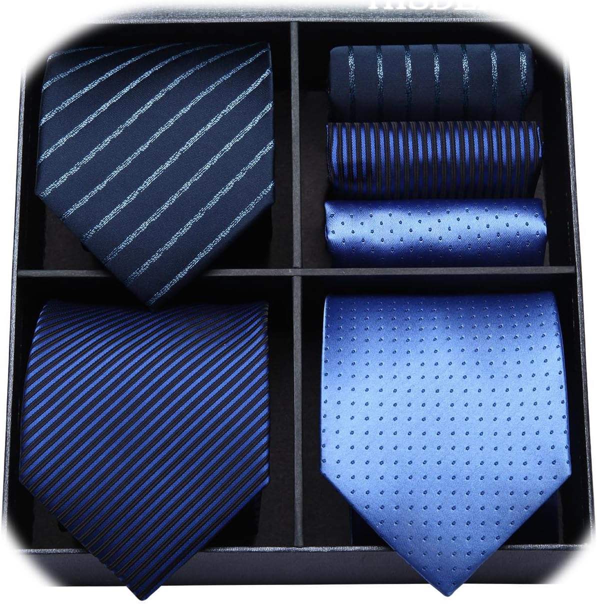 HISDERN Men's 3-Pc Tie Set with Pocket Squares in Gift Box - Formal Business Neckties for Weddings & Office Wear