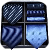 HISDERN Men's 3-Pc Tie Set with Pocket Squares in Gift Box - Formal Business Neckties for Weddings & Office Wear