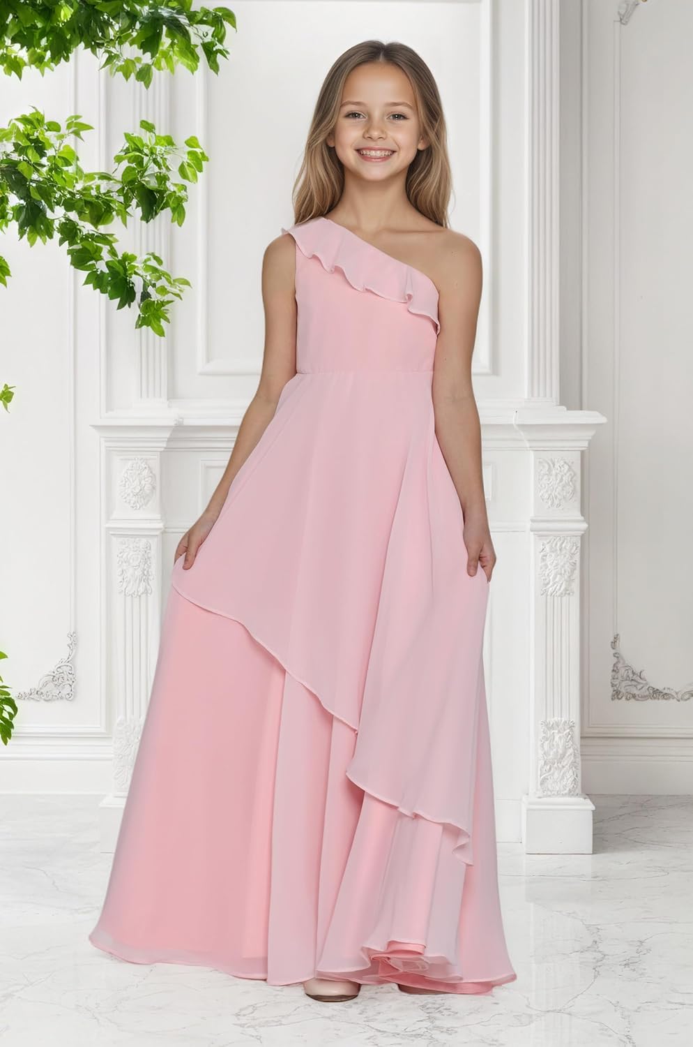 Junior Bridesmaid Dresses One Shoulder Ruffles Chiffon Flower Girl Dress for Wedding Layers Pageant Party Gowns - Image 6