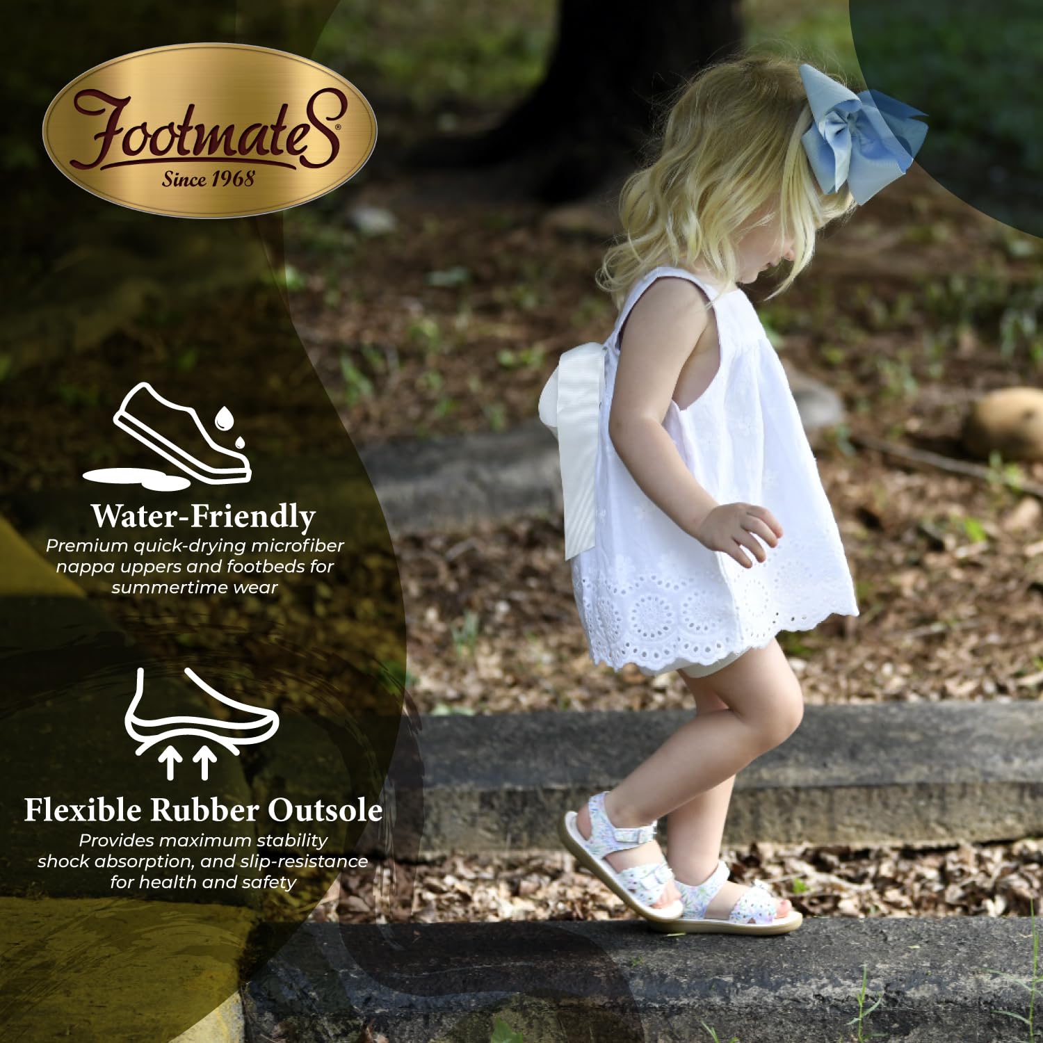FOOTMATES Ariel and Eco-Ariel Waterproof Sandals for Girls and Boys with Slip-Resistant, Non-Marking Outsoles and Strap Closure - White Micro - Eco, 8 Toddler (1-4 years)