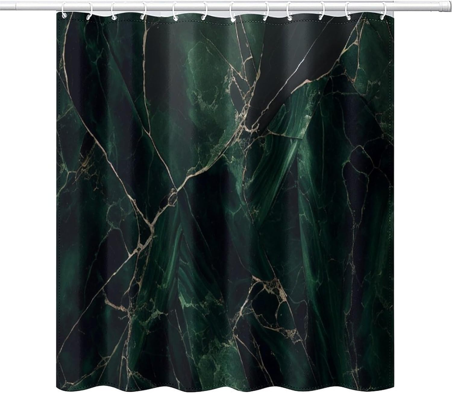 Dark Green Printed Shower Curtains,Marble Texture Modern Abstract Art Print Shower Curtain for Bathroom Decor Polyester Fabric Waterproof Upholstery Hook 66x72inch
