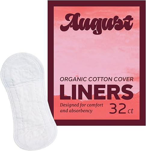 August Protectores orgánicos para mujeres y cualquier persona que menstrue, fabricados con algodón orgánico, 32 forros diarios, sin toxinas y
