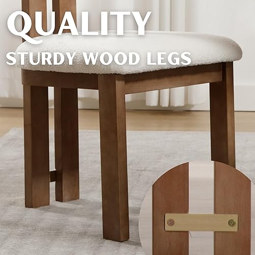 Miniatura 6 de Juego de 6 sillas de comedor de cocina, sillas de comedor modernas tapizadas, respaldo curvado, silla de comedor tapizada de sherpa con patas de