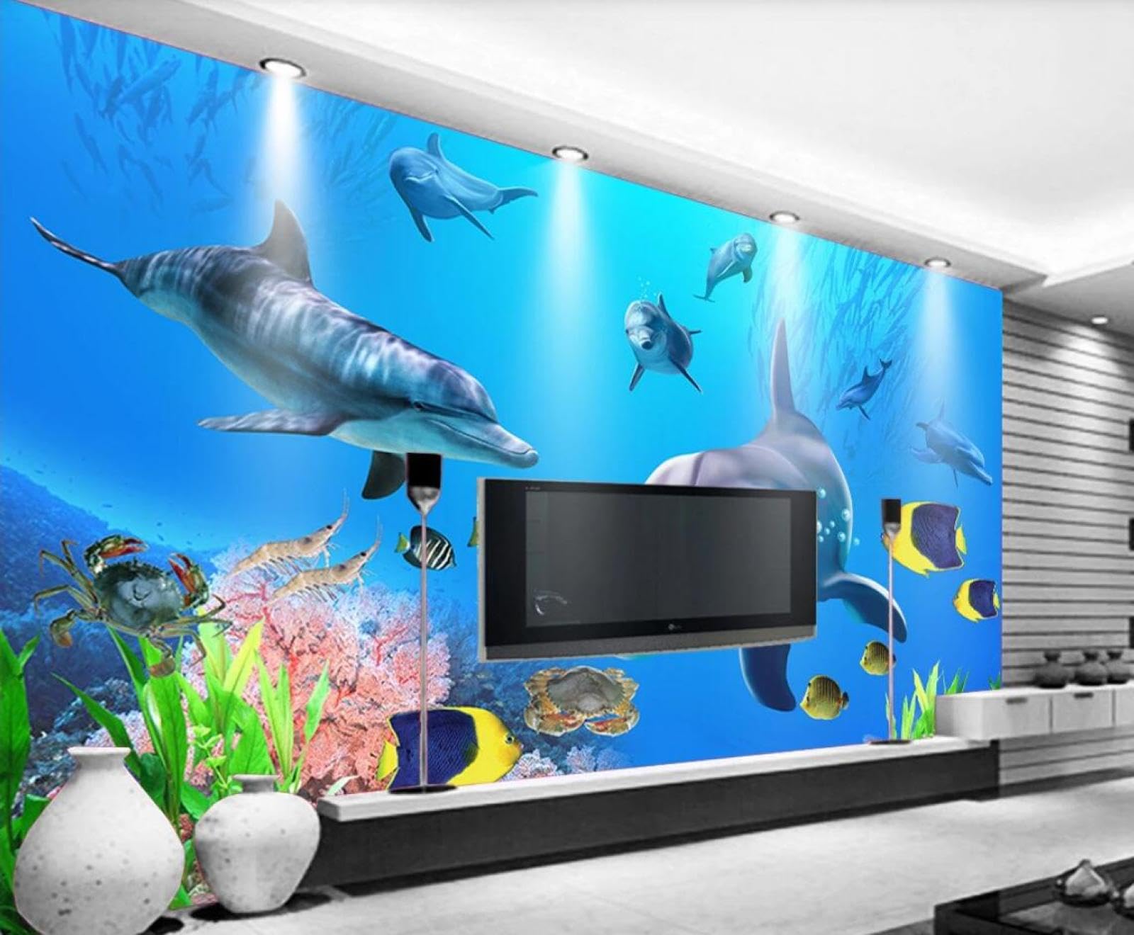 Papier Peint 3D Intissé Poisson De Requin Mondial Sous Marin Papier Peint Panoramique 3D Moderne Decoration Murale Chambre Salon Décoration Murale 150cmX105cm