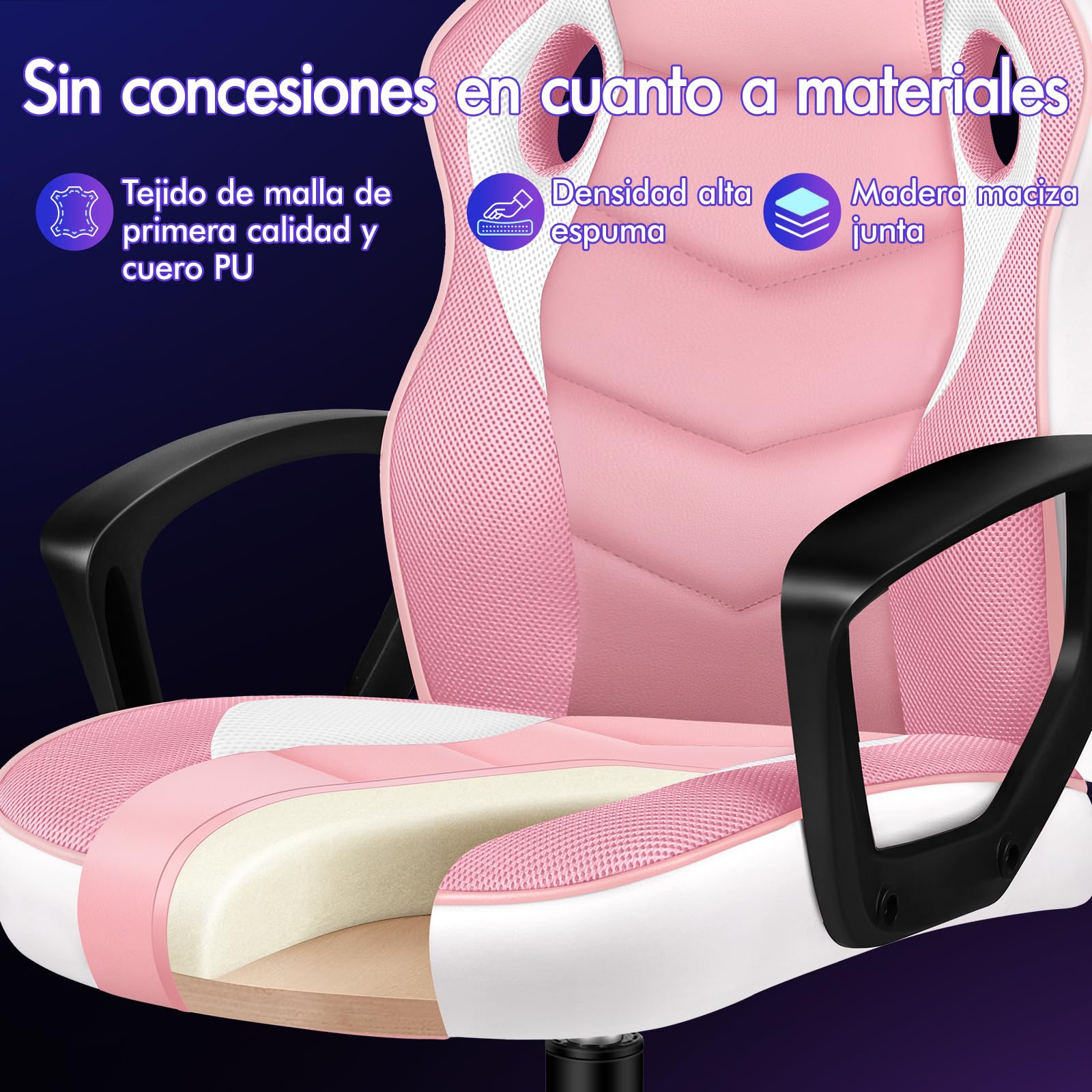 ALFORDSON Silla Gaming de Oficina Regulable con Ruedas, Racing Silla Escritorio Ergonómica de Piel Sintética y Malla, Asiento basculante y Altura Regulable, Soporta 150 kg(Rosa)