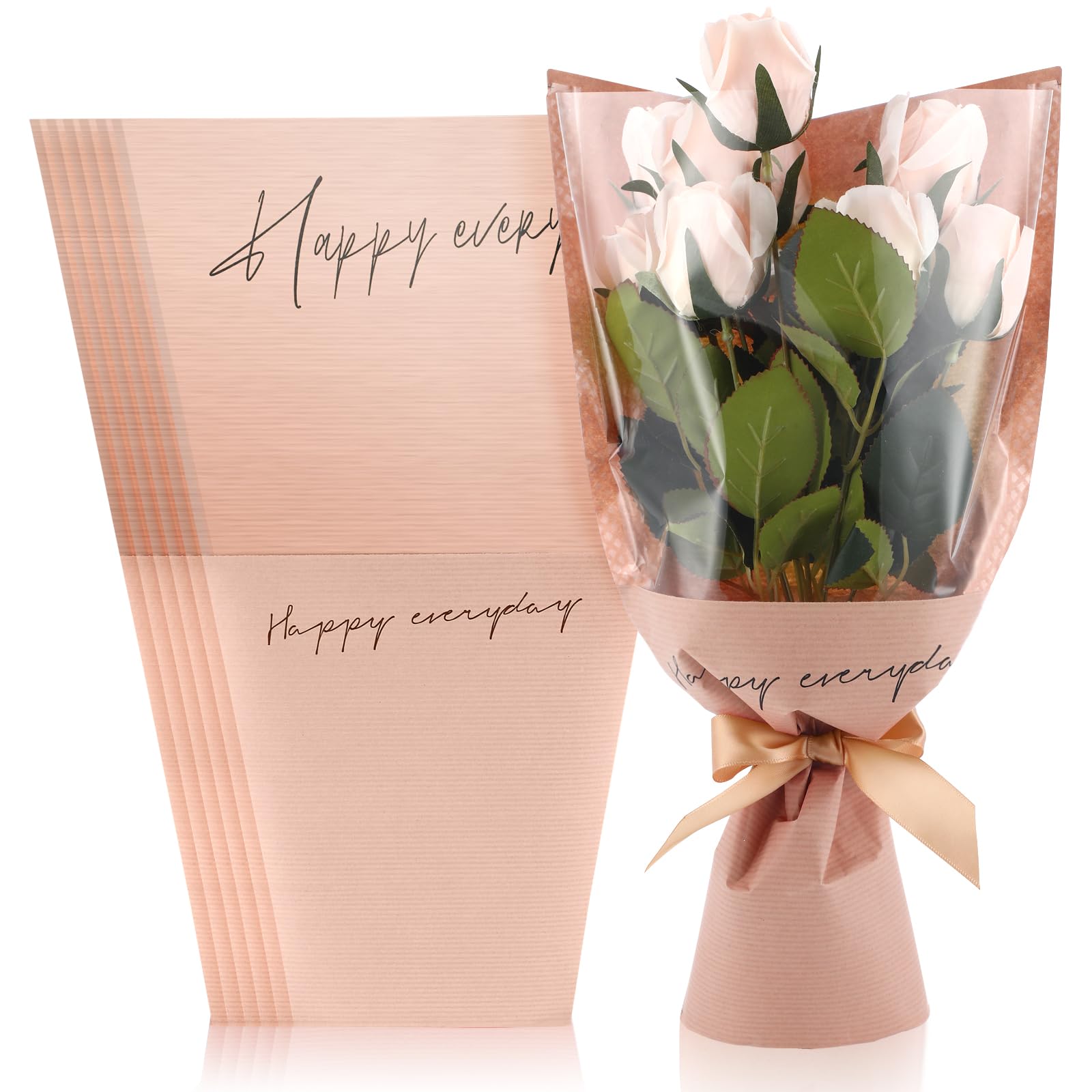 Harloon 100 Pcs Flower Bags for Bouquets Clear Flower Wrapping Papers Sleeves 11 x 5.1 x 17.3in Multiple Florist Packaging Supplies for Valentine's