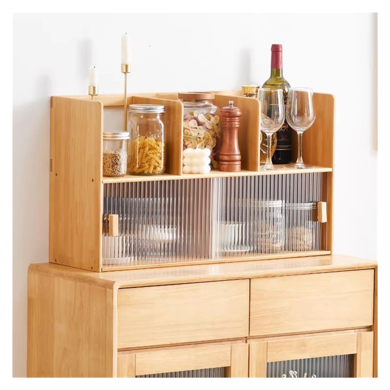 Petites étagères Bibliothèque de Table en Bambou avec Porte coulissante en Verre Bibliothèque de Table(L)