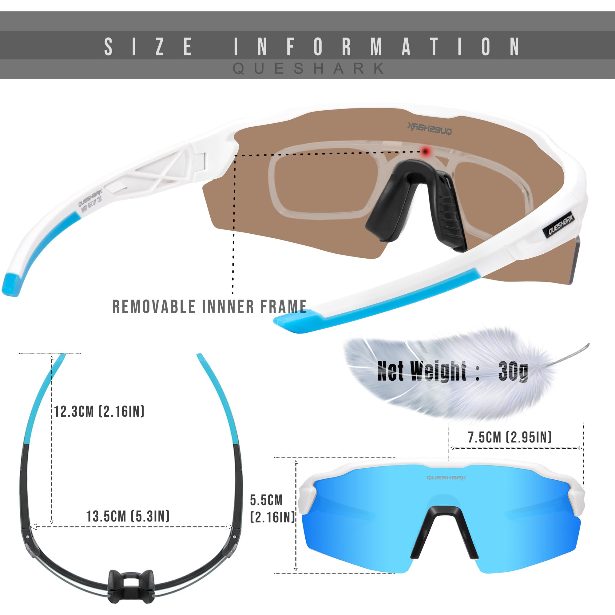 Queshark occhiali polarizzati da ciclismo, occhiali da corsa con 1 lente o 4 lenti intercambiabili TR90 telaio per le donne degli uomini, occhiali da sole sportivi per il ciclismo che corre baseball