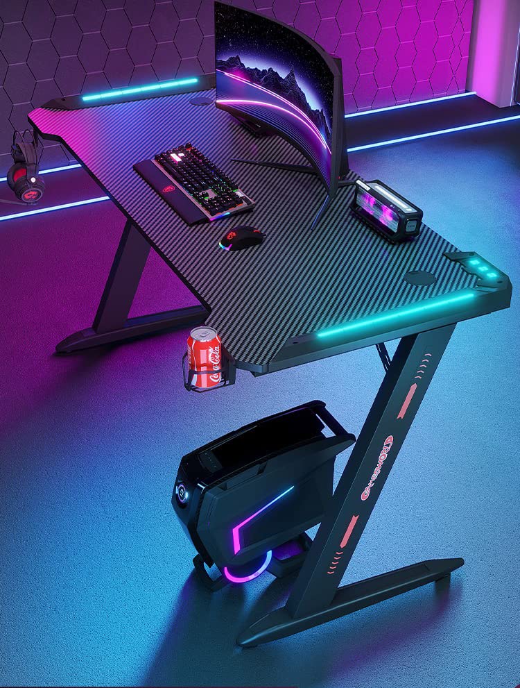 Buy Ergonomic Gaming Desk with RGB LED Gamer Table with Carbon Fiber Desktop and