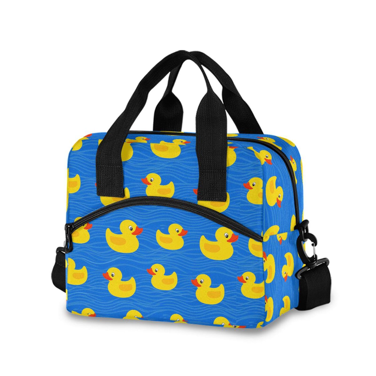 Sinestour Insulated Lunch Bag Reusable Cooler Yellow Duck Blue Lunch Box Adjustable Shoulder Strap for Adults School Office