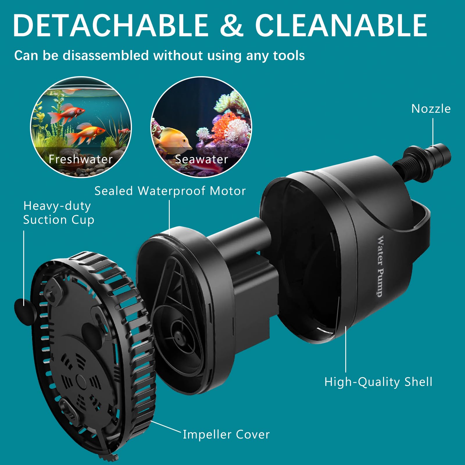 EXLECO Mini Wasserpumpe Tauchpumpen Max. 800L/H 15W Förderpumpe Aquarium Pumpe Fontäne Pumpe Springbrunnen Filterpumpe mit 2M Kabel 2 Düse Schlauch für Teich Brunnen Gärten Schwarz