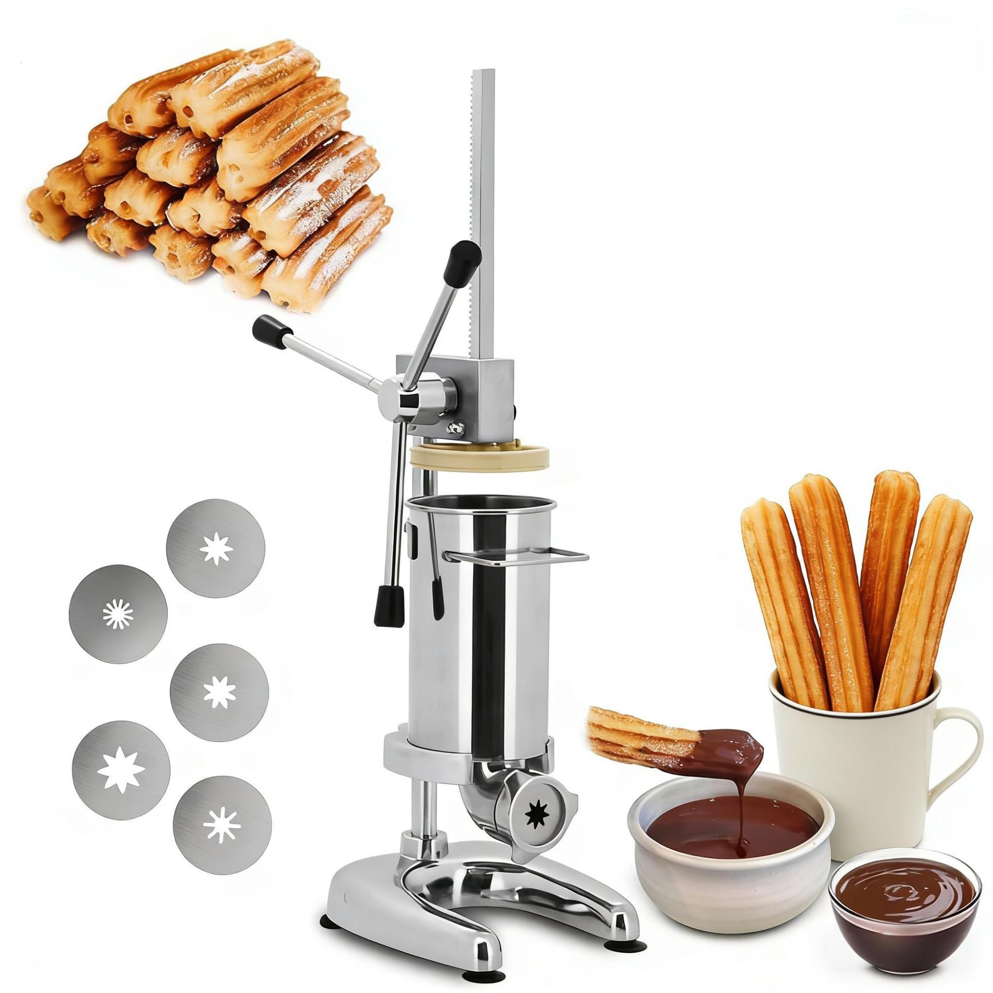 KJZQXYX Manual Churro Maker Machine, Stainless Steel Spanish Churrera,Heavy Duty Churros Press,for Breakfast Dessert Snack (2l)
