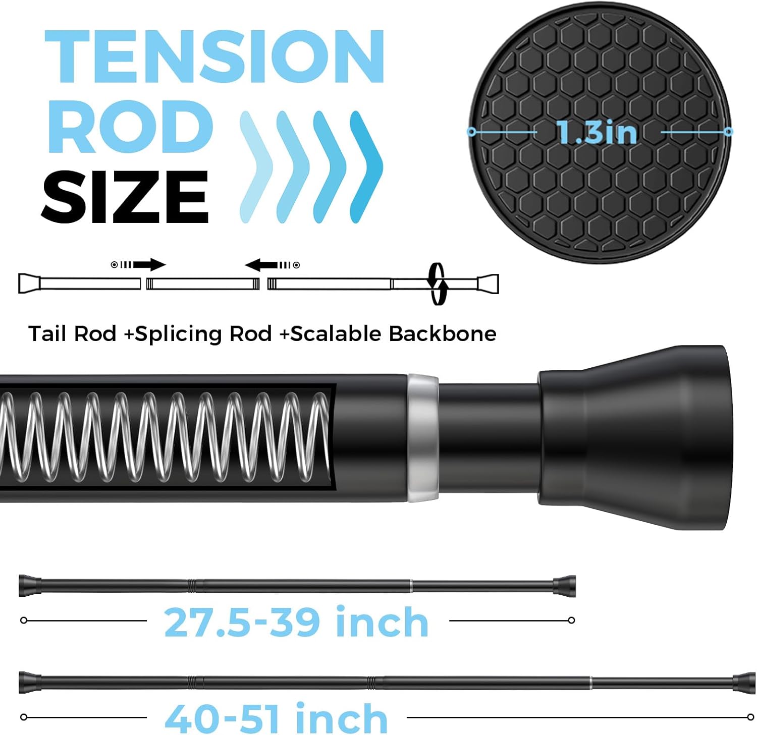 2 Pack 28-48 Inch Adjustable Stainless Steel Anti-Slip Spring Tension Small Shower Curtain Rod - No Drilling, 7/8 Tension Rod for Bathroom Bedroom Doorway Closet Door