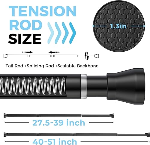 Miniatura 8 de 2 barras de cortina de tensión para ventanas de 16 a 28 pulgadas, barra de cortina ajustable expandible con resorte de presión, sin taladrar, barra
