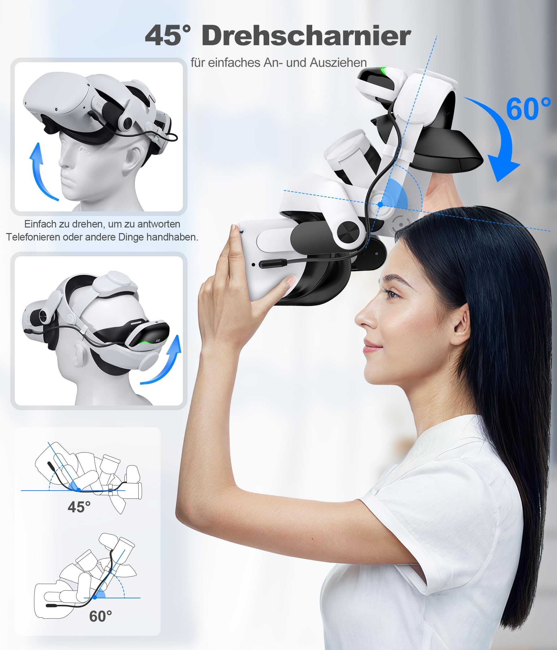 Elegamefy MQ4000 Series Double Knobs Sangle réglable pour Meta Quest 3/2, Elite Strap avec batterie magnétique et station de charge, prolonge la durée de lecture, charge rapide pour Oculus VR