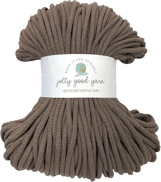 Ottery Taupe Recycled Cotton 5mm Braided Macrame Cord Rope by Jolly Good Yarn, 100 Metres (500g) for Wall & Plant Hangers, Textile Jewellery, Decorations - Taupe/Brown