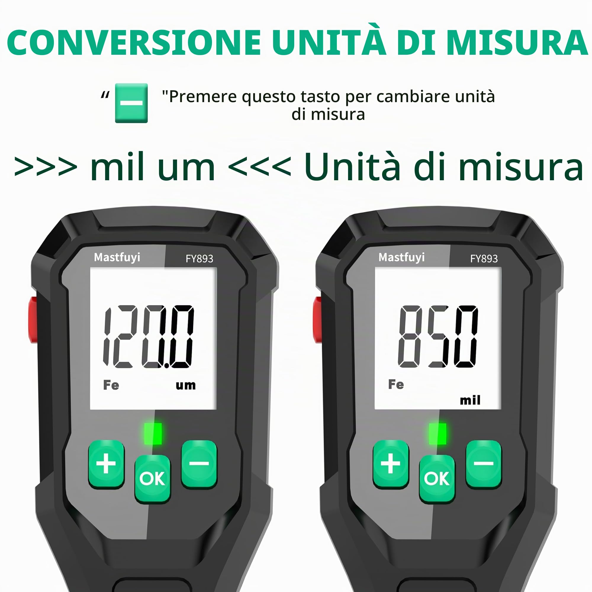 Misuratore di Spessore della Vernice, Tester del Calibro di Profondità del Rivestimento Dell'automobile di Digital con Resol 0.1mil, Misuratore Portatile di Spessore della Vernice Misurazione F/NF