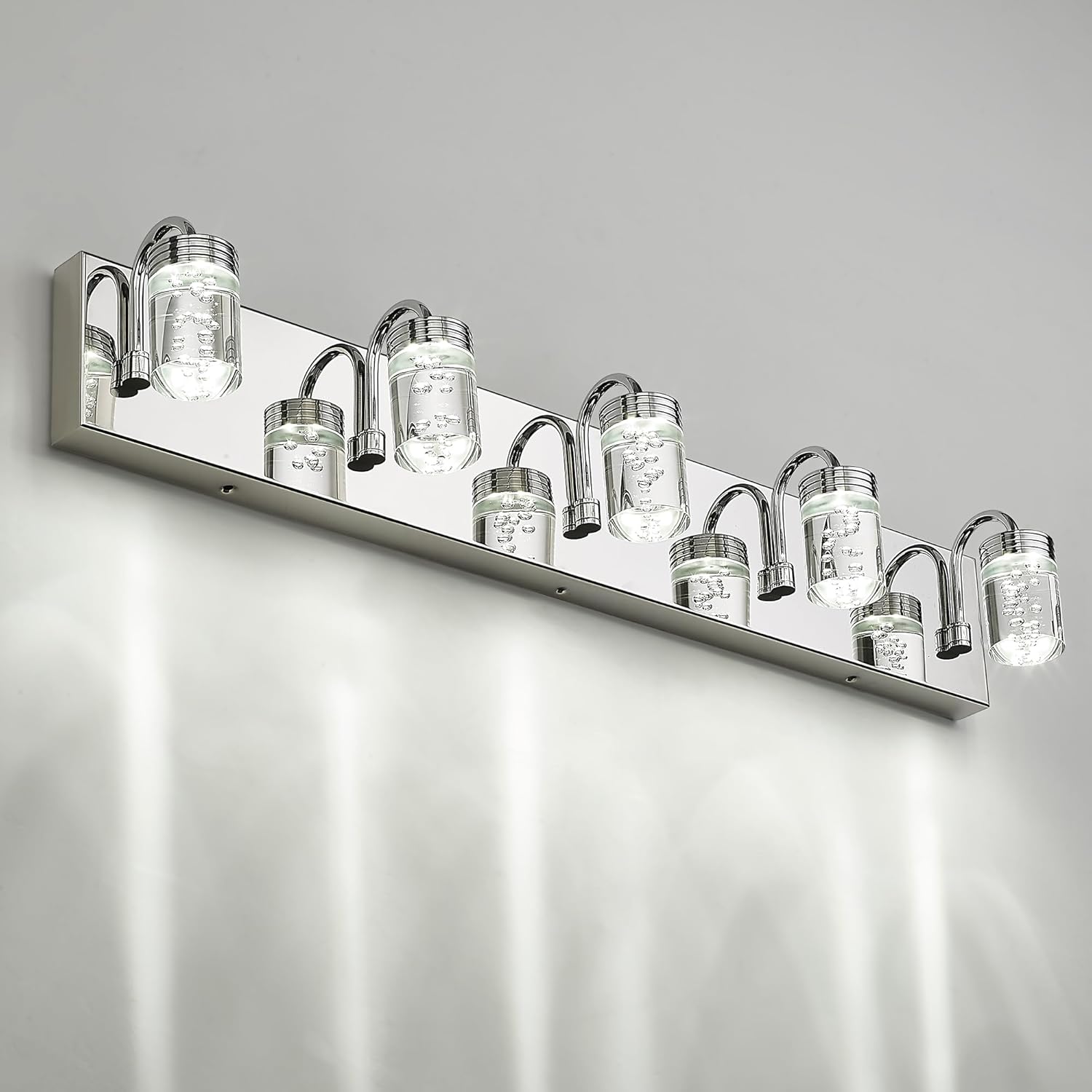 LMS Modern 5-Light Bathroom Vanity Light, 20W LED Chrome Vanity Lights with Bubble Crystal Shade, Dimmable 3000/4000/5000K, LMS-177-5 Silver 5 Light