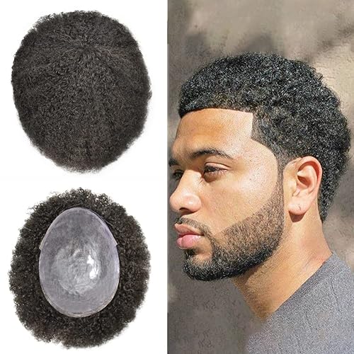 Miniatura 6 de Unidades de cabello para hombres negros, unidad de tejido de poliéster 100% Remy con textura afro tupé humano afroamericano (ondulado de 0.315