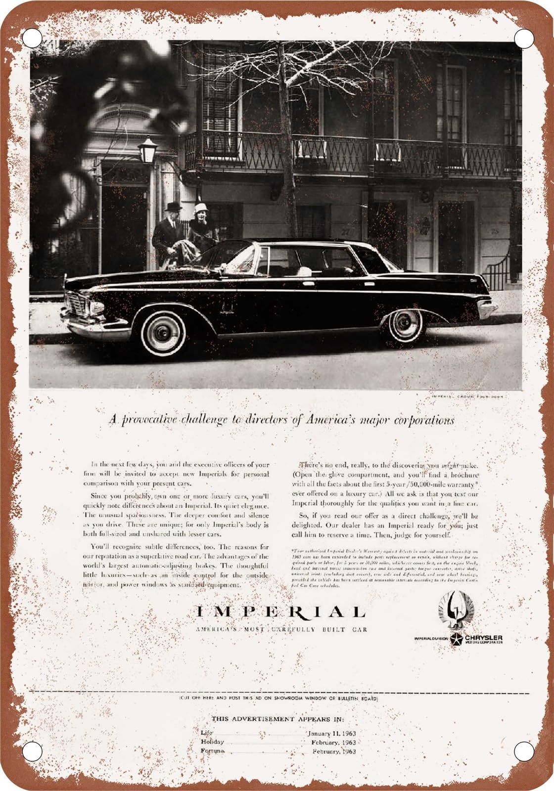 METAL SIGN - 1963 Imperial Vintage Ad 04 - Old Retro Rusty Look home decor