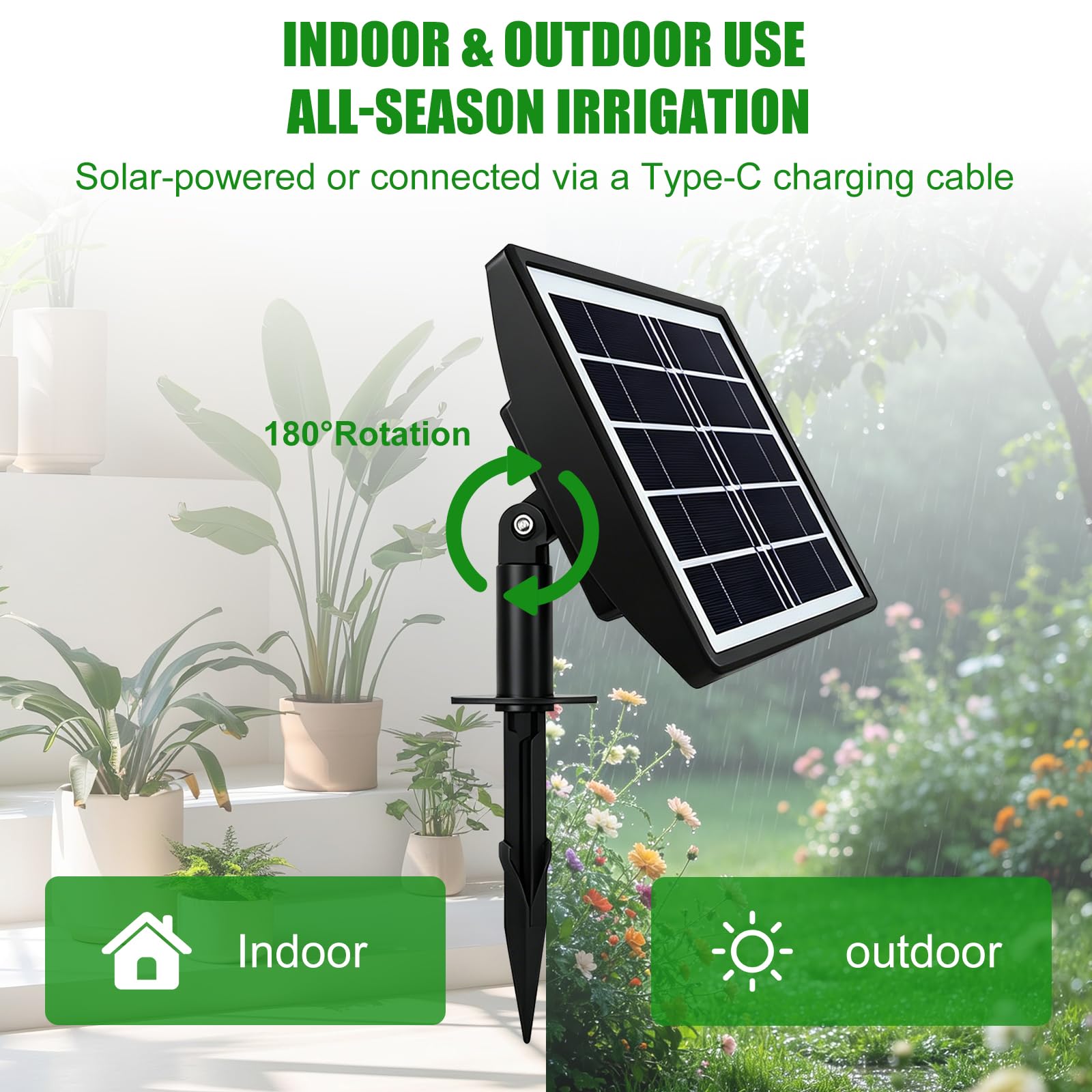 Solar Bewässerungssystem,Automatisches Gartenbewässerungssystem mit 15 M Schlauch,für 15 Töpfe,Automatischer Alarm,Geeignet für die Pflanzenbewässerung Während des Urlaubsfür Garten, Balkon