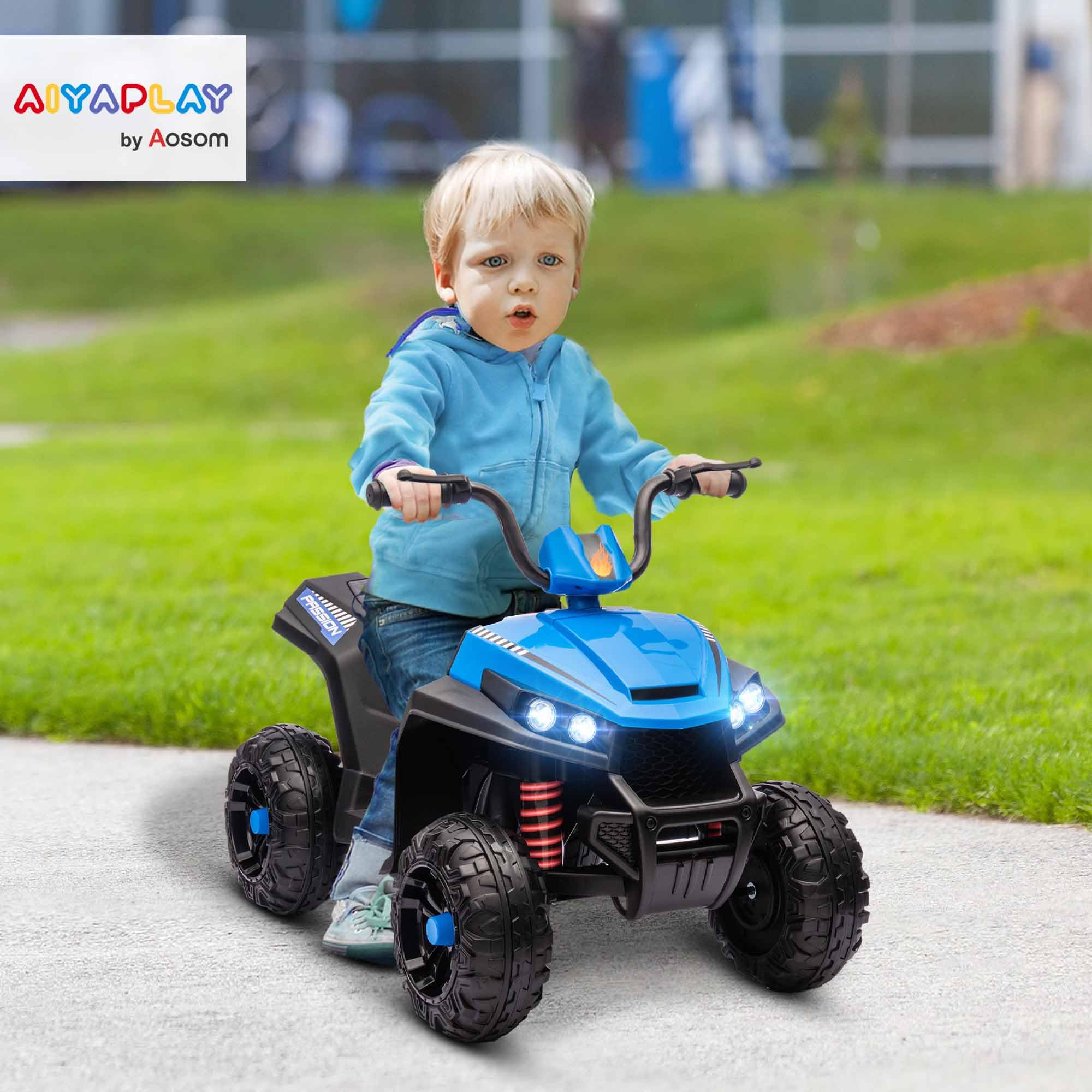 AIYAPLAY Quad elettrico per bambini, 12 V, con sospensioni a 4 ruote, lettore musicale MP3, veicolo per bambini con fari, marcia avanti e indietro, per bambini da 3 a 5 anni, 5 km/h, metallo, blu