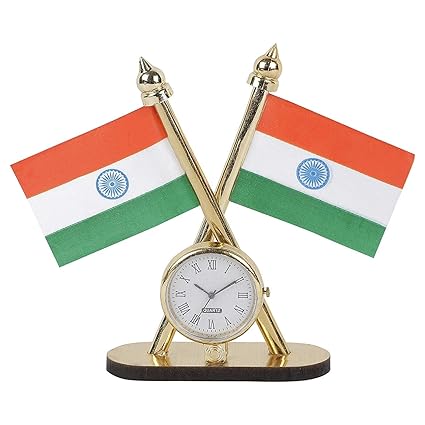 Indian Flag with Clock for Office Table