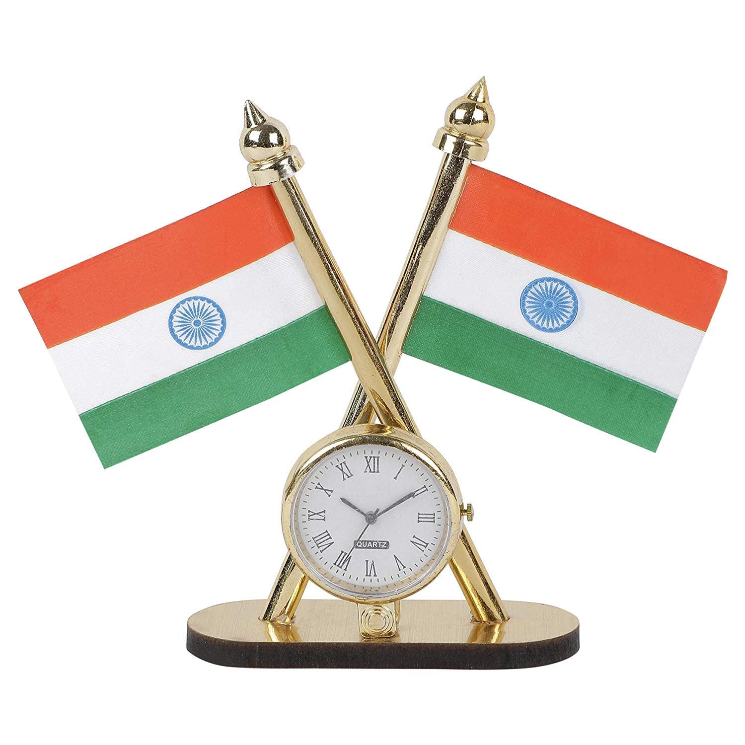 RHT Indian Cross Flag with Clock for Car Dashboard Flag and Office Table-image-3