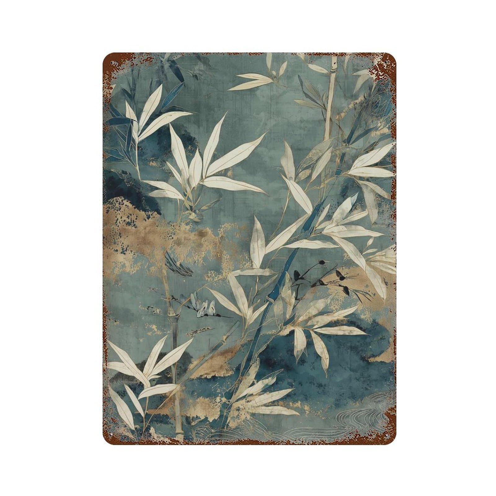xiaoxiaoshen Japanese Bamboo Zen Botanical Gold Ink Style Nature Tranquil Asian Wall Decor Art Metal Tin Poster Modern Home Decor Art Home Bar Shop Decorations Vintage Sign 40x30cm