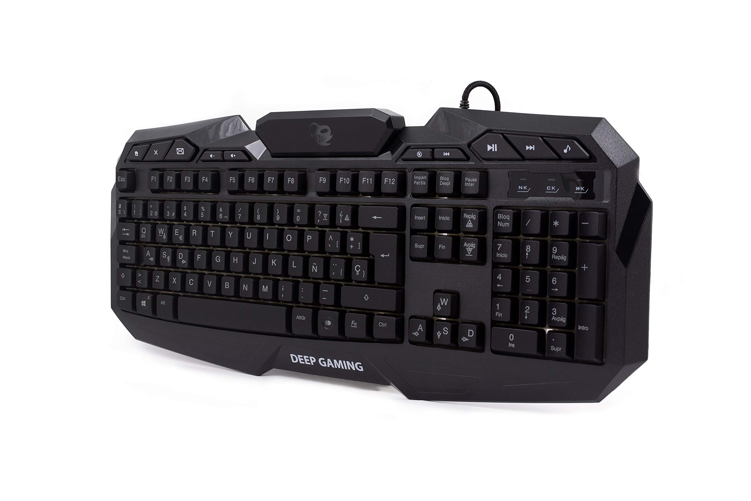 Deep Gaming X-Wing Setup Gaming 4 en 1: Teclado Membrana QWERTY con Ñ retroiluminado, ratón óptico LED 2400 dpi, Auriculares Gamer con micrófono, Alfombrilla Antideslizante. PC/Xbox One/PS4, Negro
