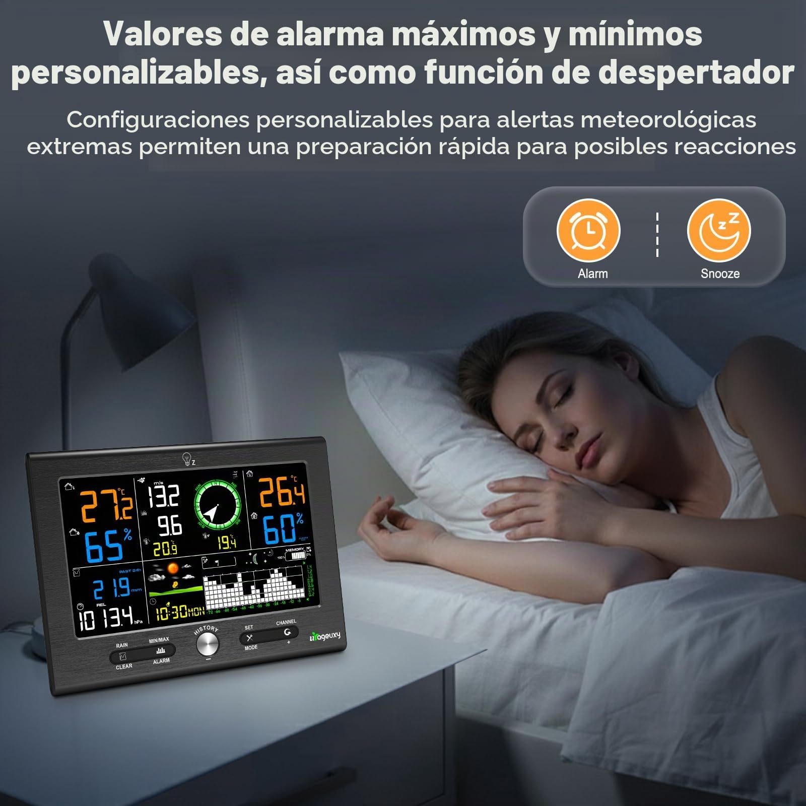 Urageuxy Estación meteorológica profesional 7 en 1 con pluviómetro y medidor de viento, radio con sensor exterior, pantalla de 7,6 pulgadas, alcance de 150 metros, reloj DCF, software de PC, previsión