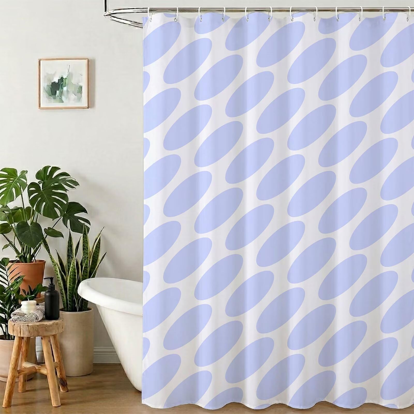 Rideau de Douche 180x220 cm - Tissu Polyester Imperméable Anti-Moisissure - 12 Anneaux Inclus - Ourlet Lesté pour Stabilité - Lavable en Machine - Idéal de Baignoire et Douche - Bleu & Bohême Y1#522