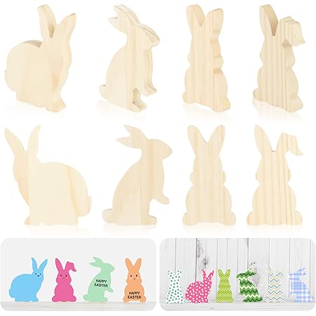 12 Pcs Easter Bunny Wood Signs Unfinished Rabbit Wood Blocks Mini ...