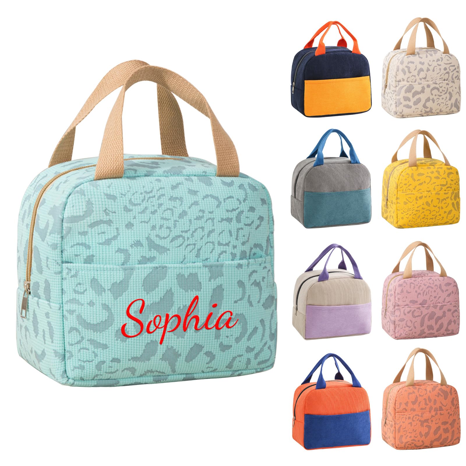 Personalised Embroidered Lunch Bag for Women Kids Adults, Custom Name Insulated Waterproof Lunch Tote Bag, Reusable Lightweight Lunch Box for School Work Office Picnic Travel(Light Blue Water Ripple)