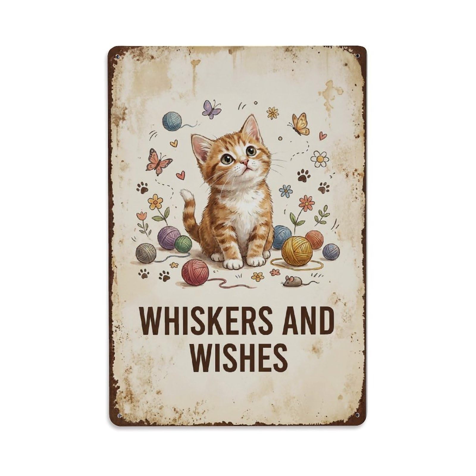 Whiskers Wishes Kitten Dreams Feline Metal Tin Sign
