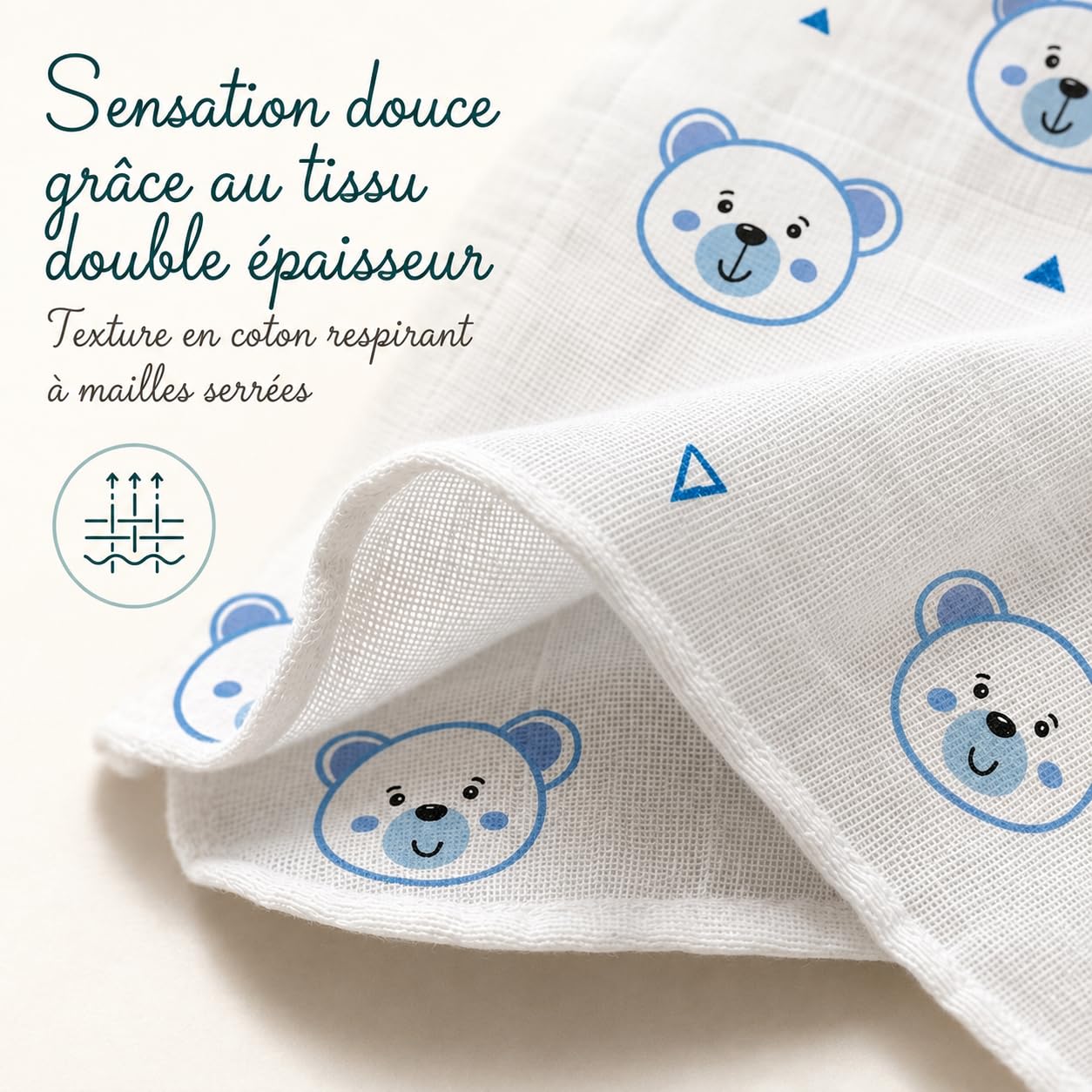 Bubblin Langes Bébé Lot de 3 Mousselines 80x80 cm, 100% Coton Naturel Certifié Oeko-TEX, Couverture Bèbè (Ourson)