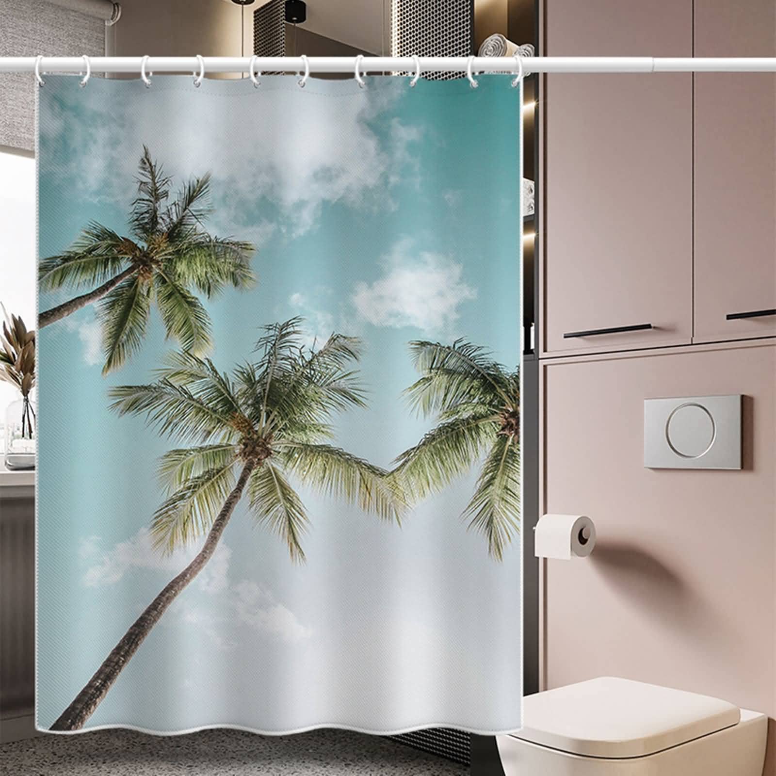 Tenda Doccia Lavabile Albero di cocco 3D Stampa di alta qualità Impermeabile Poliestere tessuto Tenda Doccia con 12 Ganci Tenda Doccia- 180x180cm