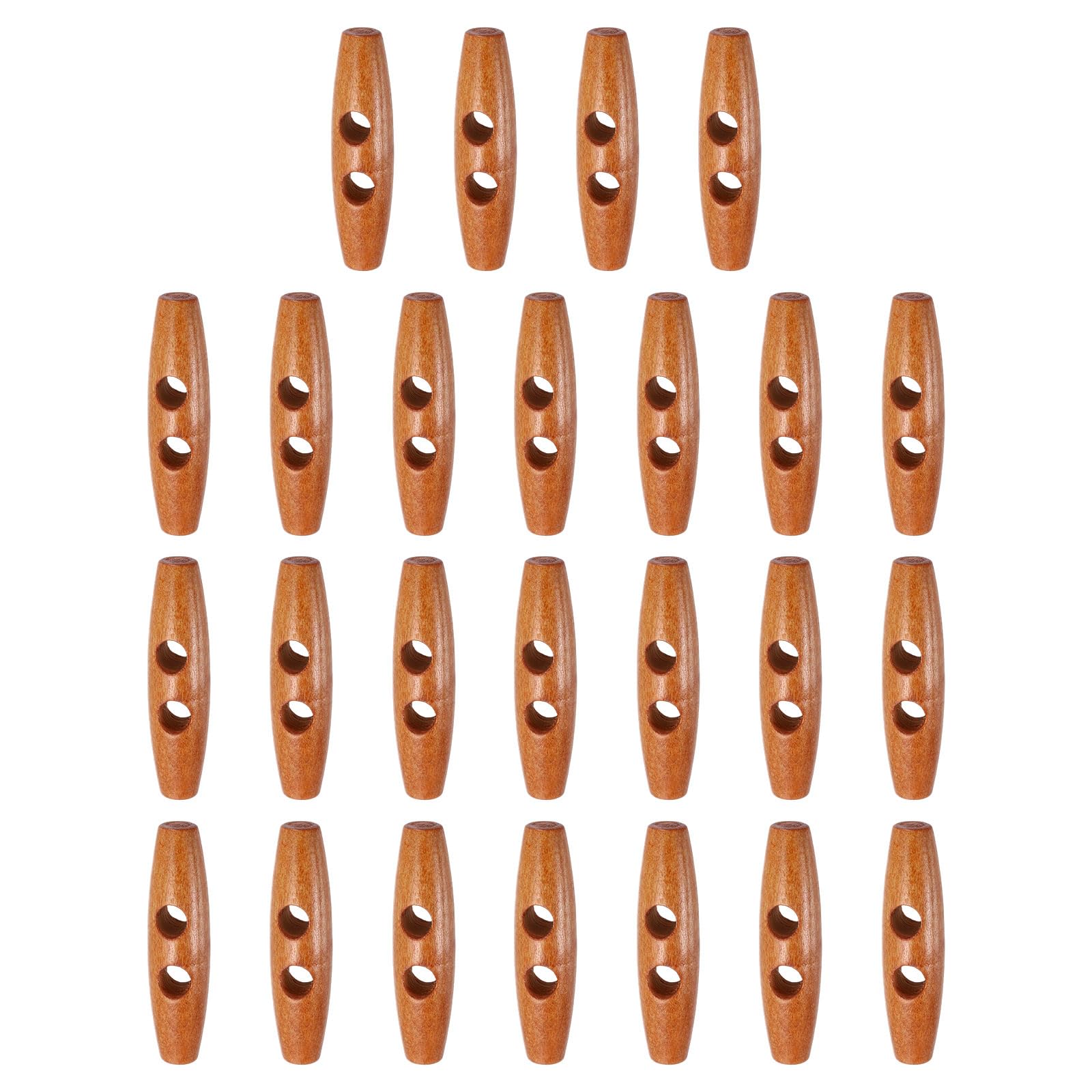sourcing map 25pcs Wooden Toggle Buttons 55mm / 2.2" Double Hole Wood Olive Horn Sewing Buttons for Coat Sweaters Clothing DIY Craft, Medium Brown — image 1