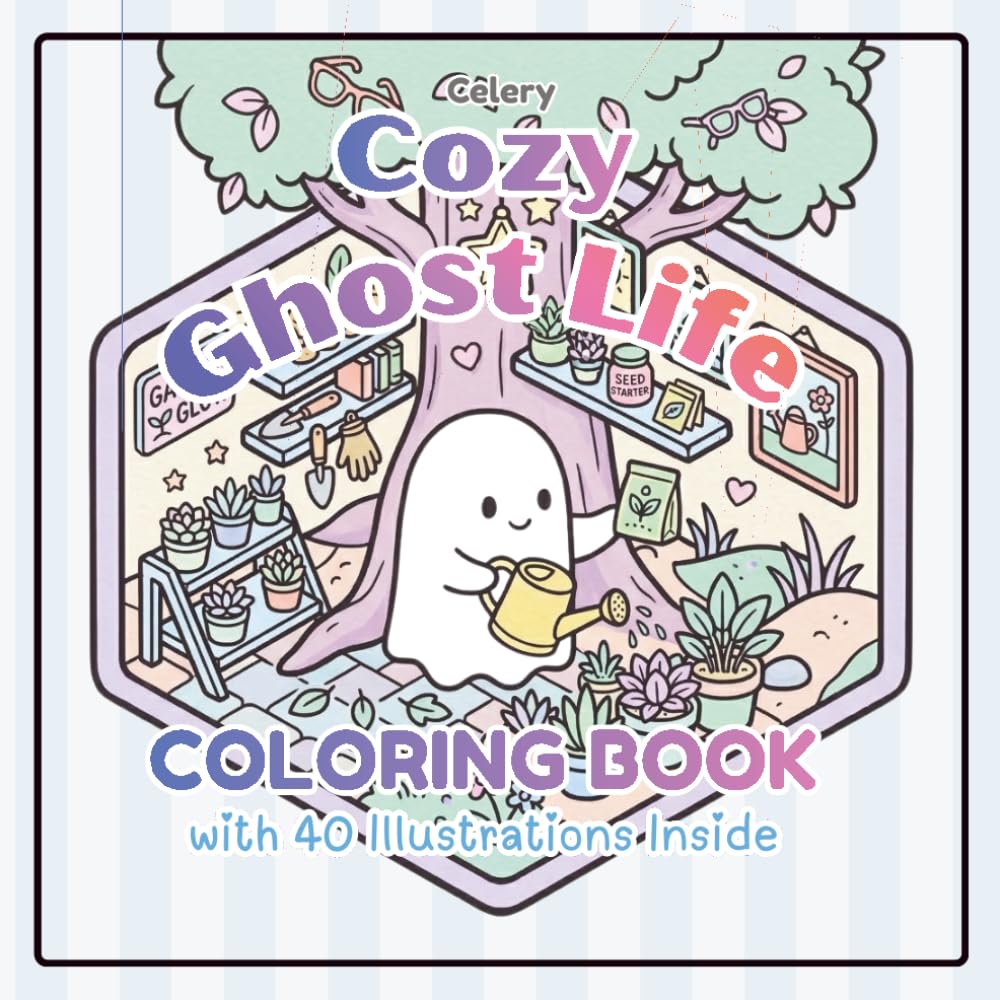 Cozy Ghost Life Coloring Book for Adults & Teens: 40 Cute Spooky Illustrations of a Relaxing Ghost Doing Everyday Cozy Things | Stress Relief, Simple Bold Designs, Hygge Aesthetic Coloring Pages