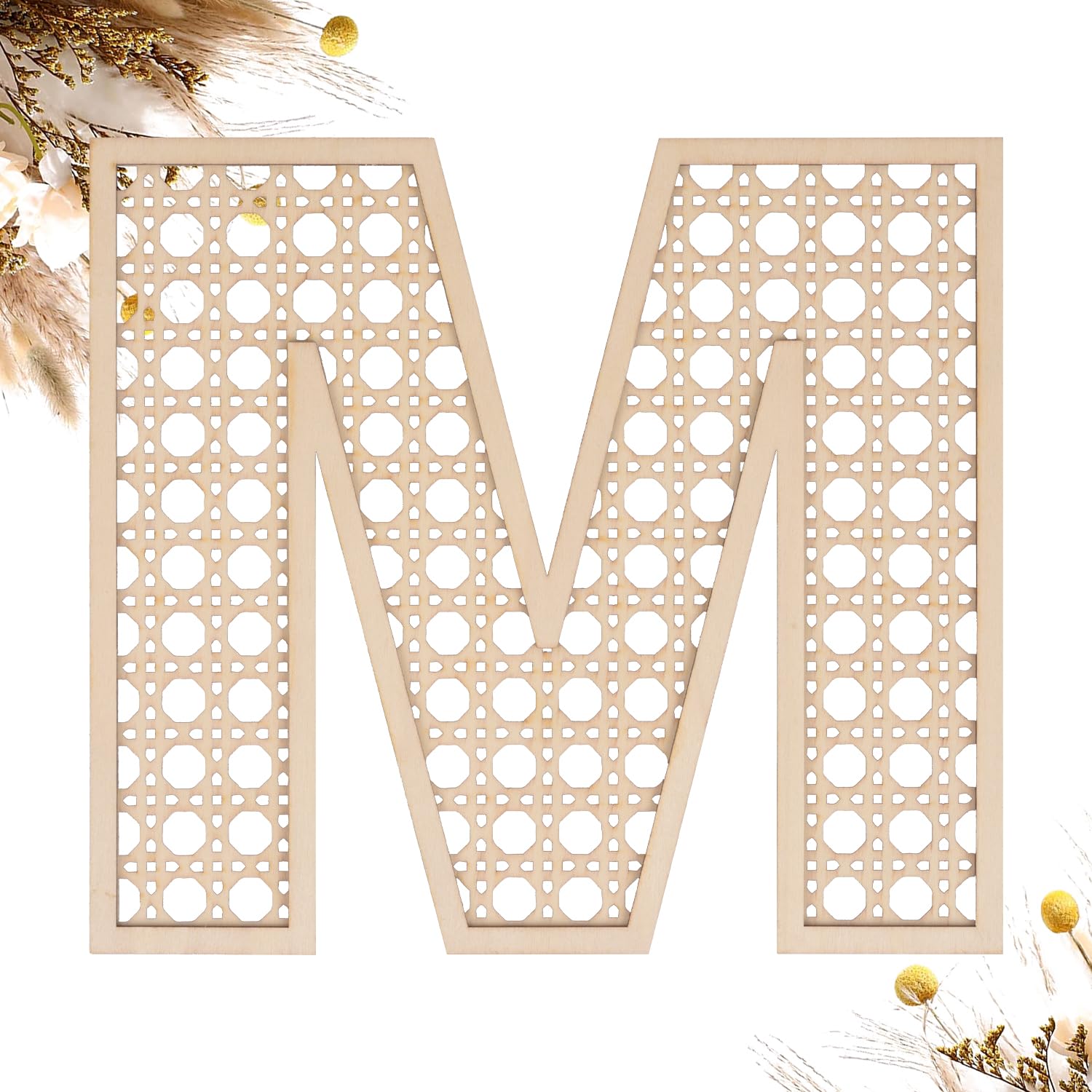 8 Inch Wooden Rattan Style Letter 'M' - Large Rustic Wall Decor For Nursery, Wedding, Home