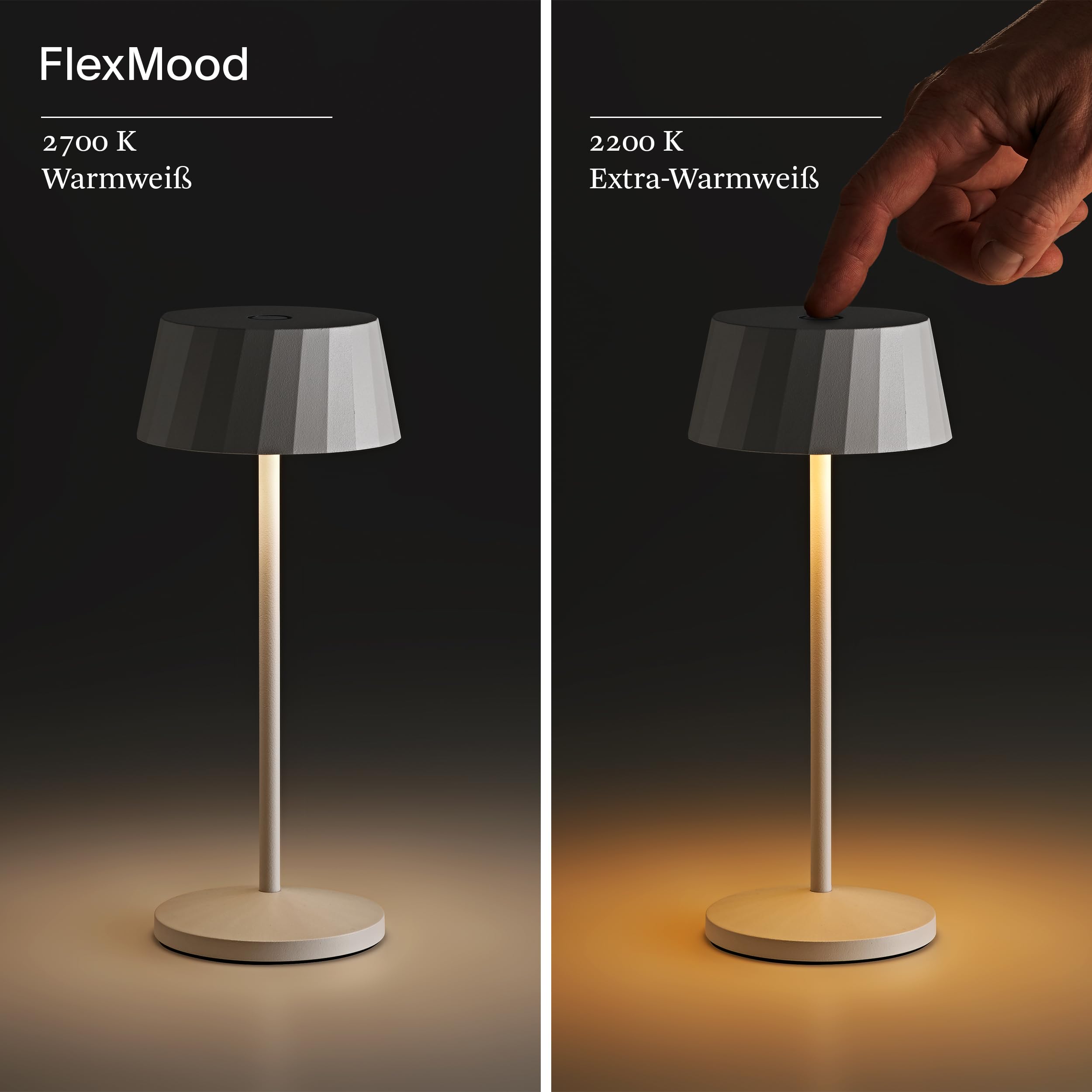 SIGOR Facetta 3er-Set dünenbeige inkl. Ladestation - LED Akku-Tischlampe dimmbar & kabellos mit FlexMood (2200K/2700K), bis 12h Leuchtdauer, USB-C Ladefunktion, IP44 Outdoor & Indoor