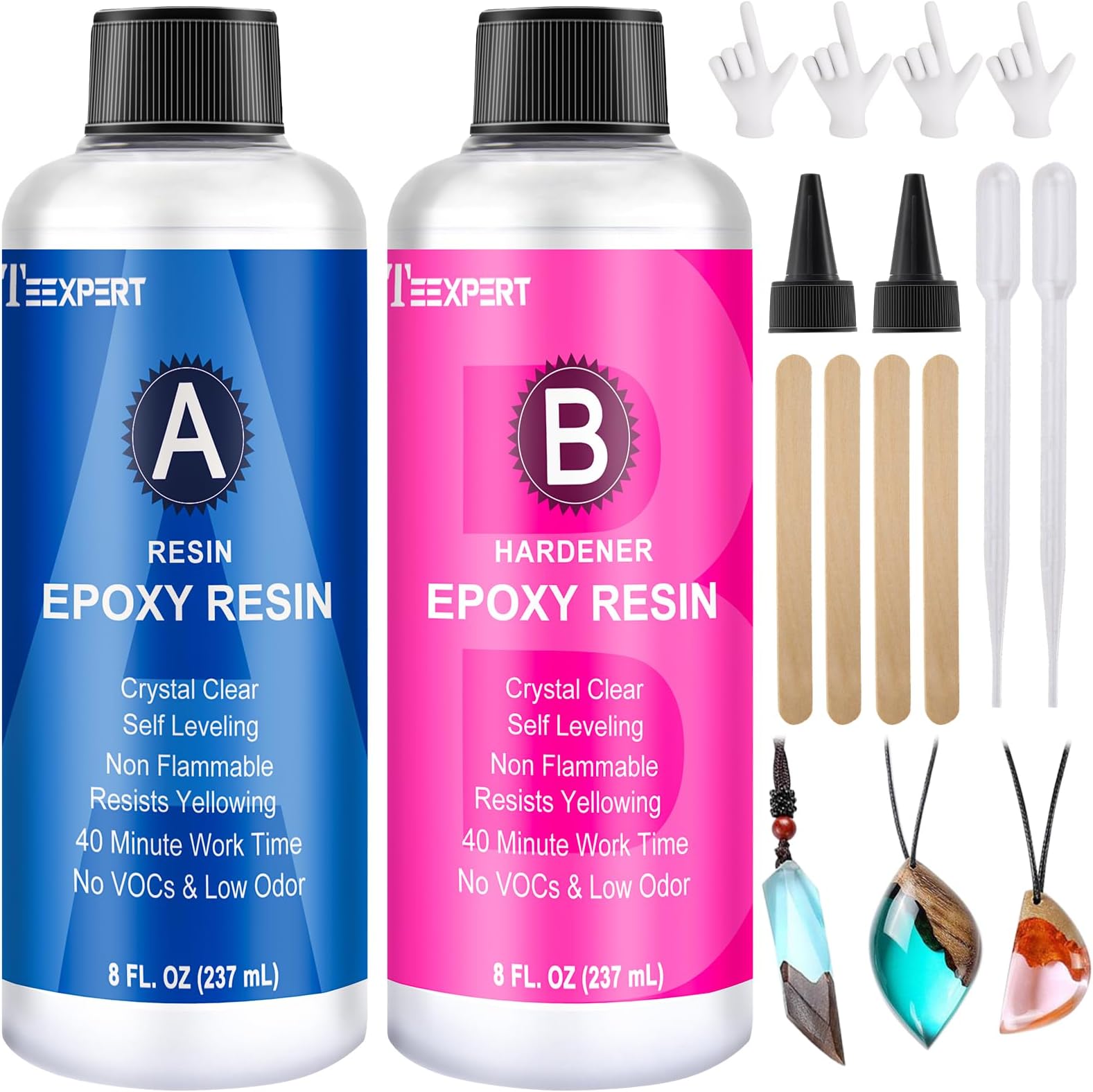Teexpert Epoxy Resin Crystal Clear, 16oz Epoxy Resin Kit, Self-Leveling, Bubble-Free Coating and Casting Resin for DIY Art & Crafts, Jewelry, Coasters, Molds - 2 Part (8oz Resin and 8oz Hardener)