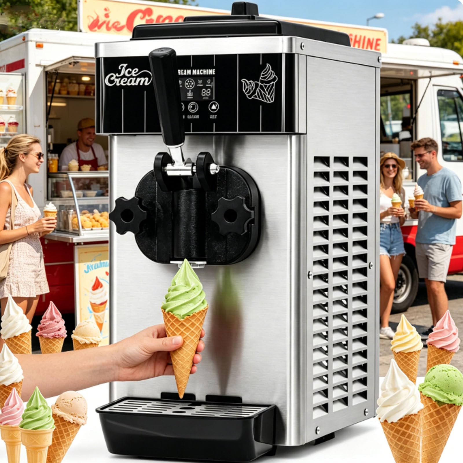 ErShangMao Electric Soft Serve Ice Cream Maker, Soft Serve Ice Cream Machine, Countertop Single Flavor Maker Machine, Fast Batch 4-6 Min, 2.5l Hopper, Durable Design, 450w, For Treats, Compact