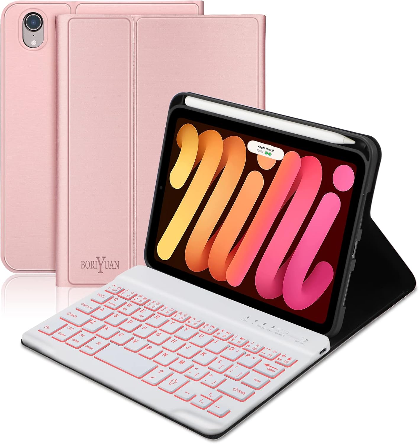 BORIYUAN iPad Mini 6 Keyboard Case 2021, 7 Colors Backlit