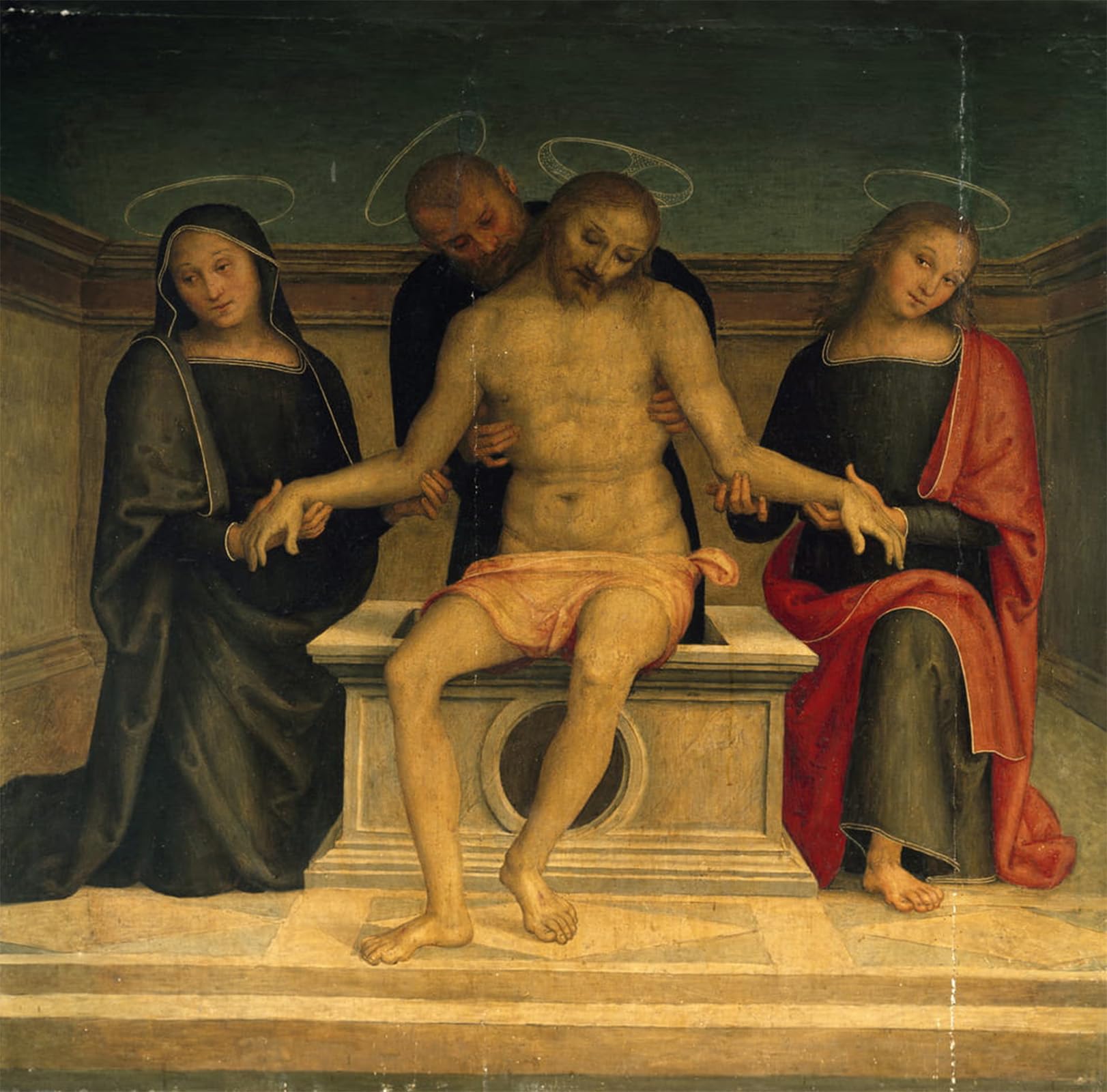 RZHRHJES Famous Painting Poster Art Canvas Print Retro Picture Lamentation Over the Dead Christ by Pietro Perugino Poster Wall Art for Office Decor 60x90cm