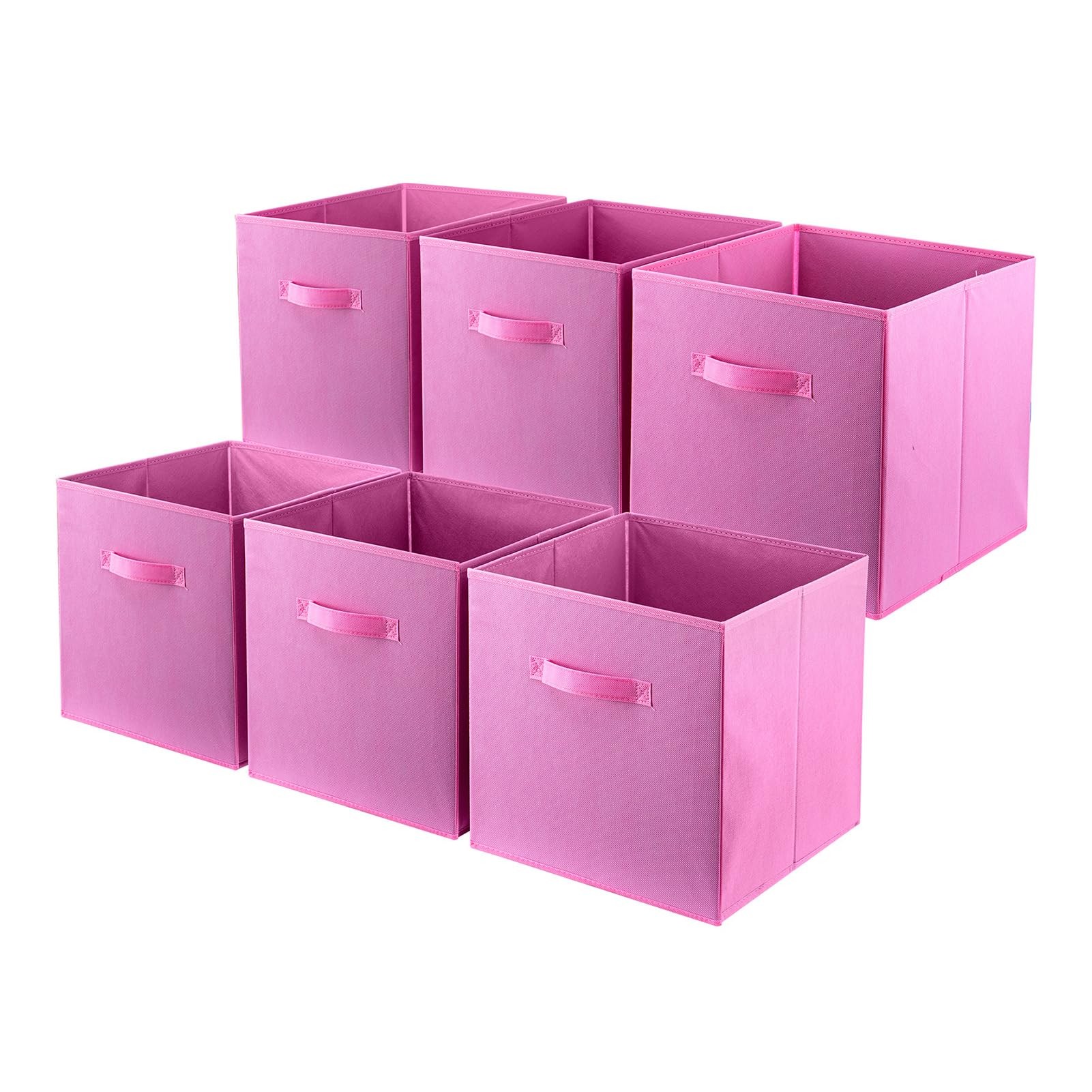 LN COZY CORNER Set of 6 Foldable Cube Storage Boxes Fabric Organizer Bins with Handles for Home Office Kids Room Closet and Shelves (Pink, 27x27x28cm)