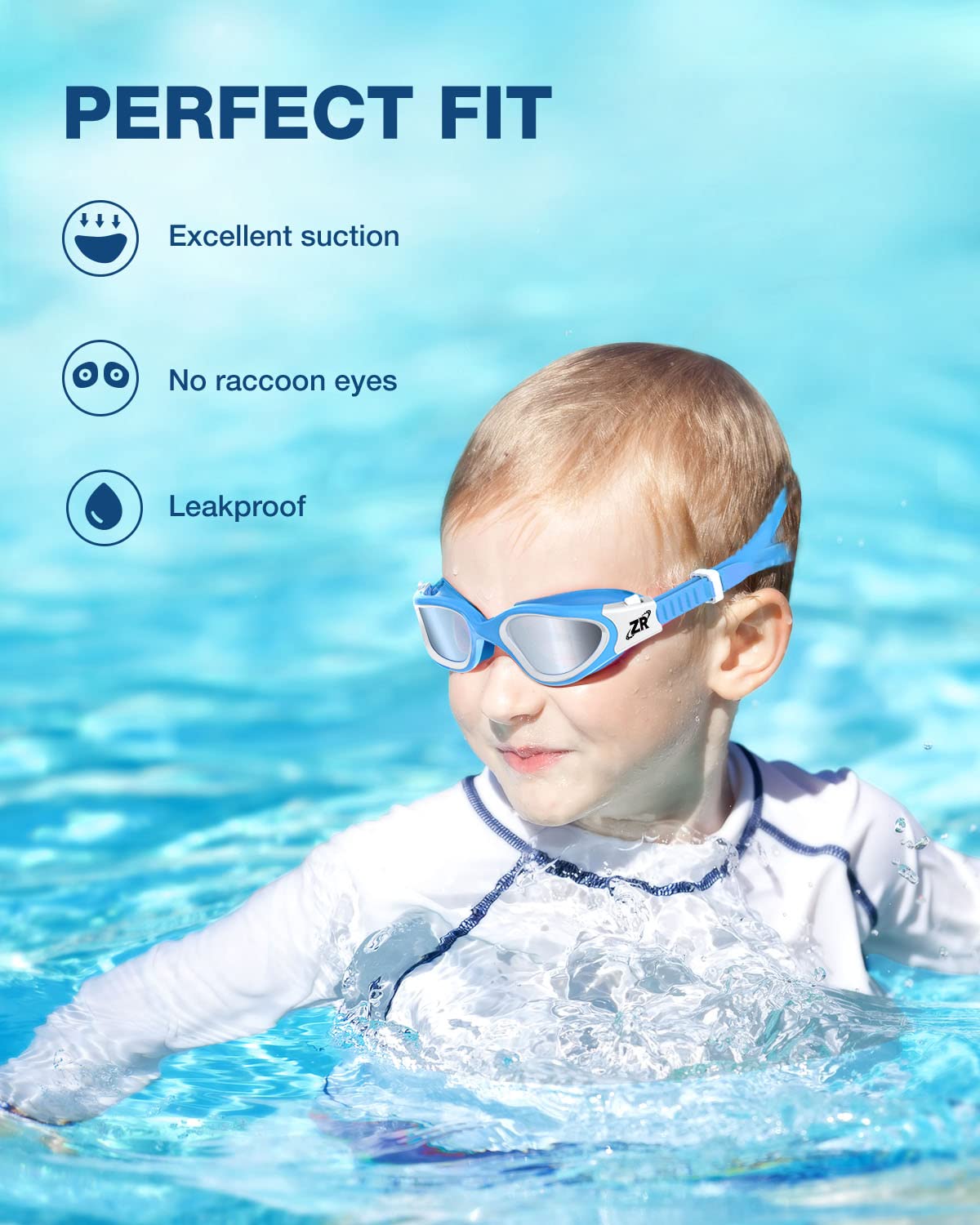 ZIONOR G1MINI - Occhialini da nuoto per bambini, polarizzati/non polarizzati, comodi per bambini, anti nebbia, protezione UV, per ragazze e ragazzi (anni 3-14)