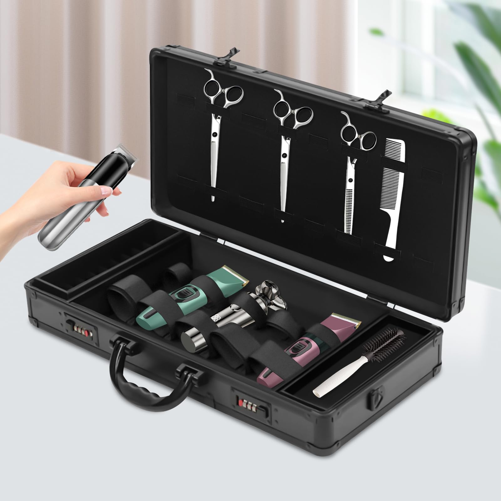 Friseurkoffer Tragbar Friseur Koffer Professioneller Barber Friseursalon Friseurtasche mit Schloss, Kämme Werkzeuge Travel Organizer Tool Box Case (Schwarz)