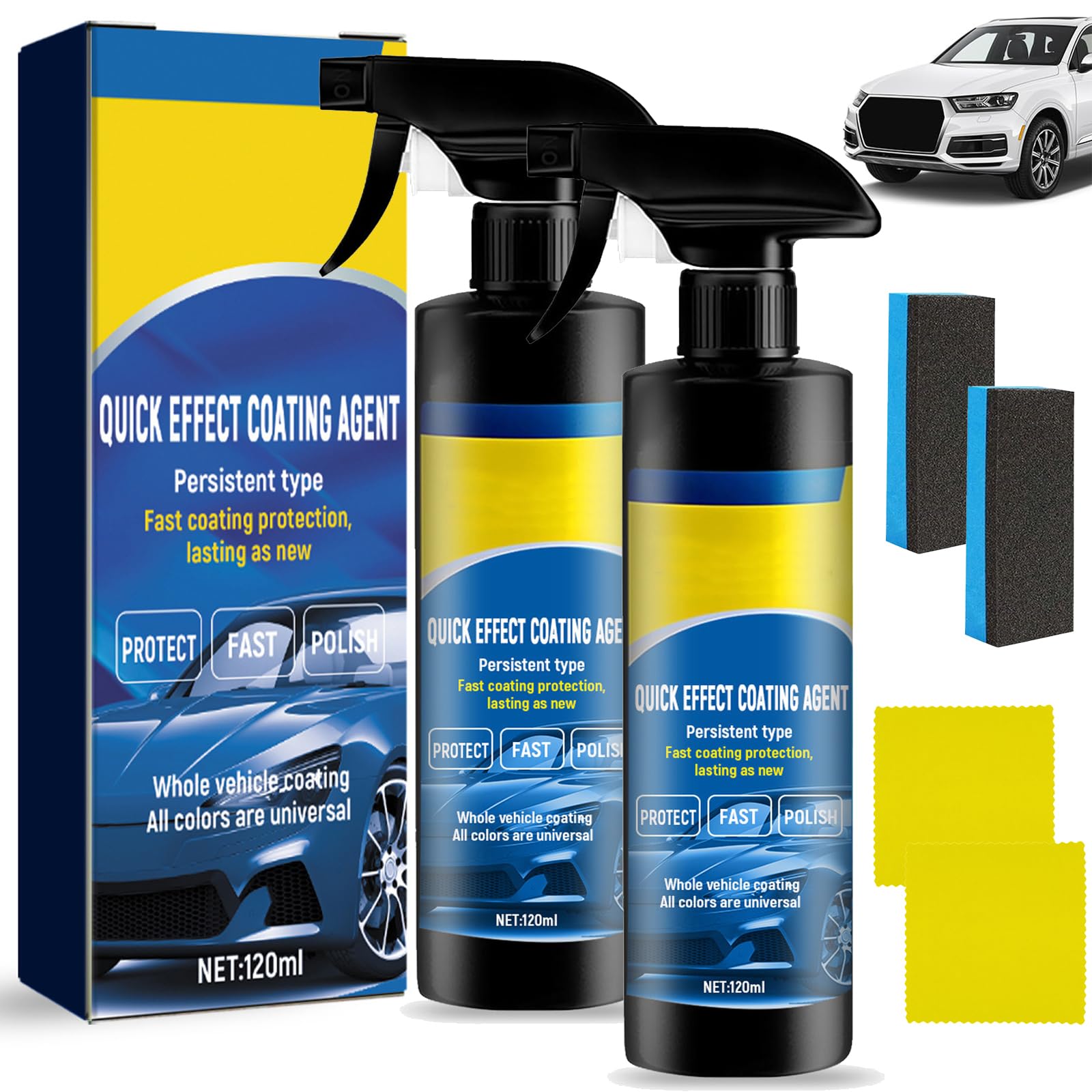 2pcs Quick Effect Coating Agent Spray,3-in-1 Hoher Schutz Schnelles Auto-Beschichtung Spray Waterless Wash,2026 Fortschrittliches Auto-Schnellbeschichtungsspray für Glanz und Schutz (120ml*2)