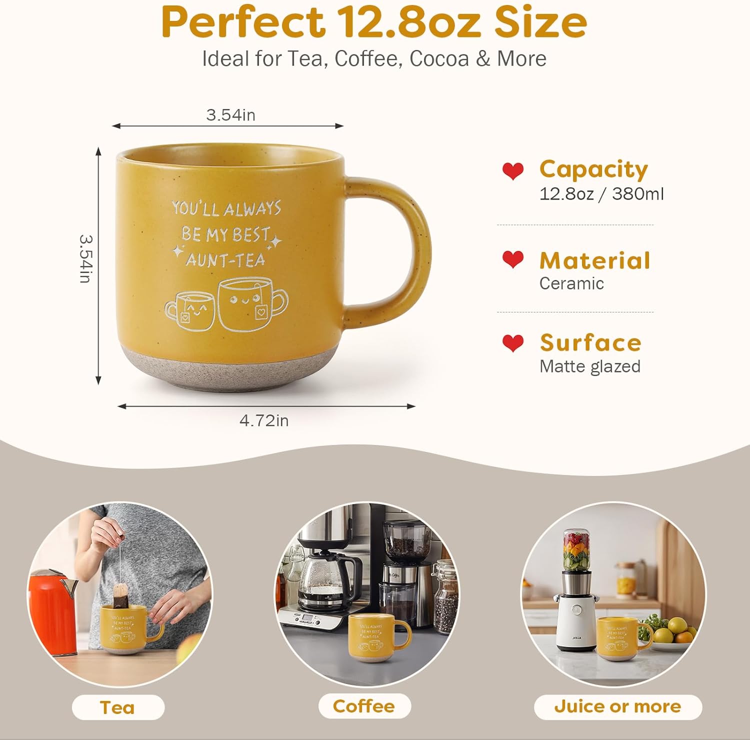 Aunt Gift Ideas Aunt-Tea Mug - Birthday Gifts for Women Auntie Best Ever Gifts Christmas Gift Ceramic Coffee Mug 12.8oz - Image 6